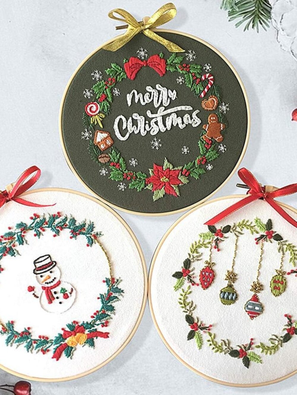 Embroidery Kit Merry Christmas Snowman Ornaments Wreath Full Range of Embroidery